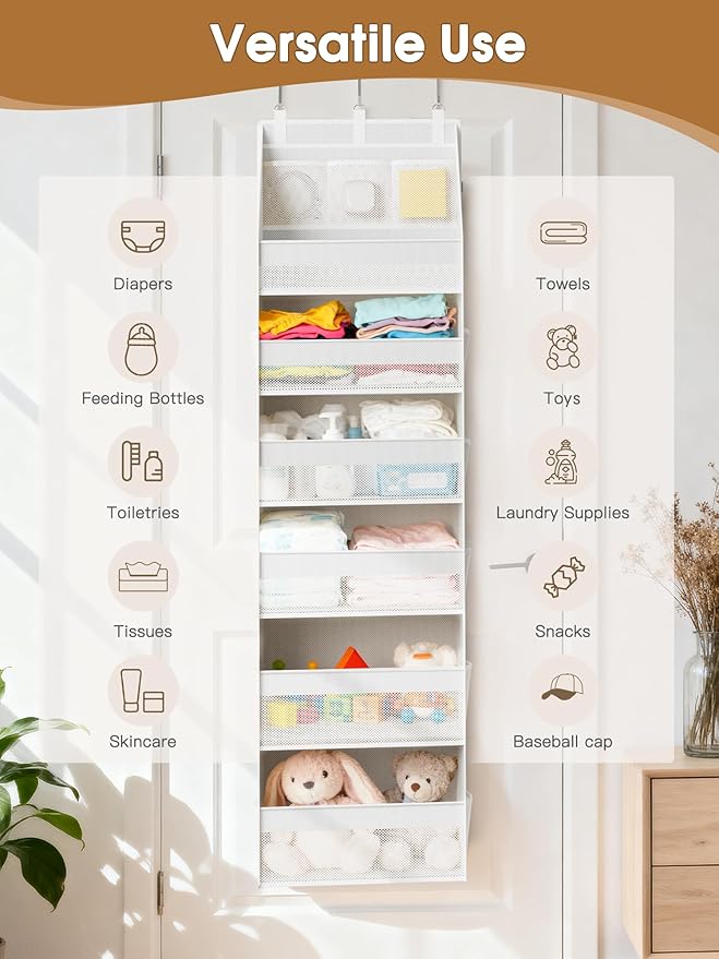 Criusia Over the Door Organizer, Heavy-Duty 6-Shelf Hanging Storage