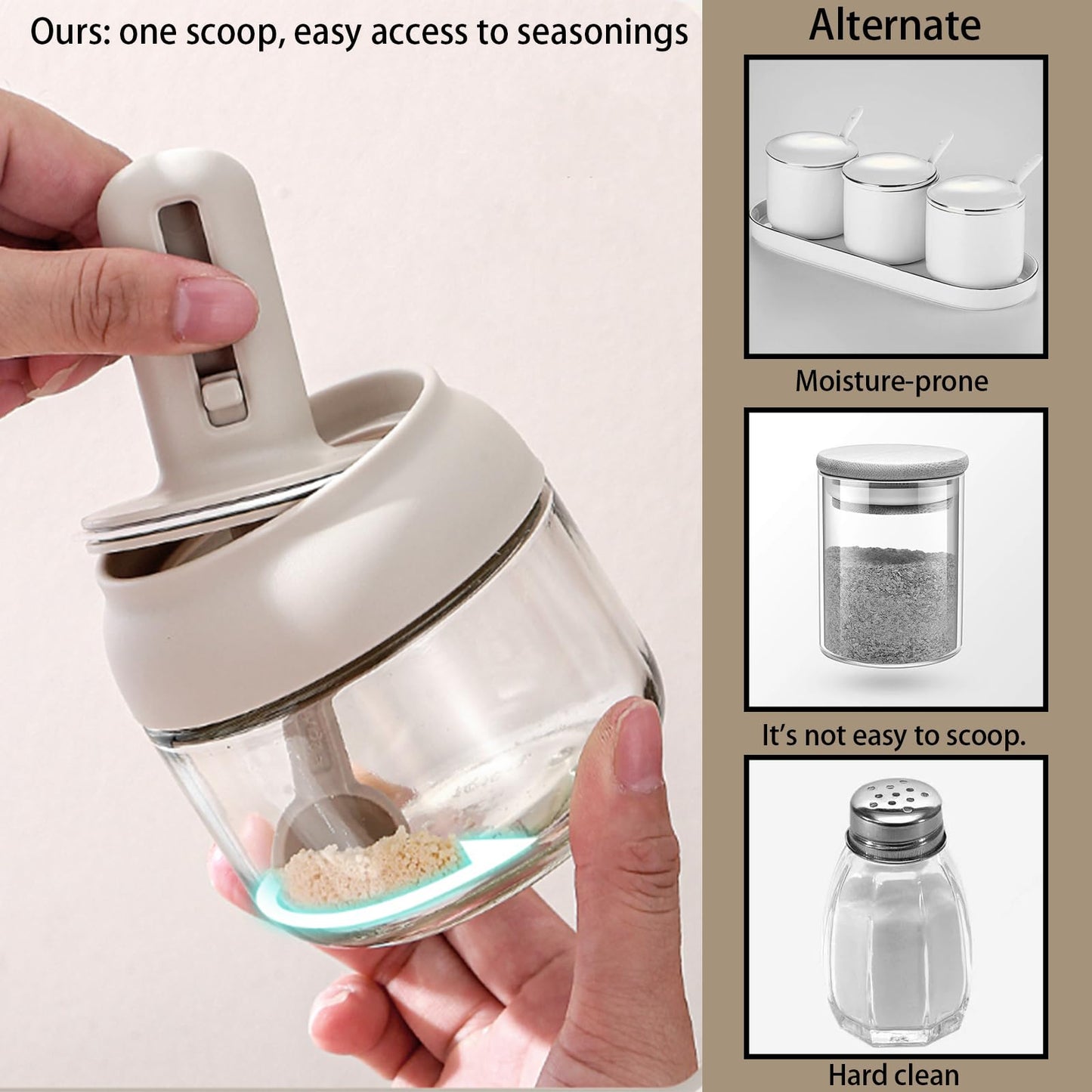4 Pack Glass Seasoning Jars with Retractable Spoon Lid, 9oz Empty Spice Jars, Airtight Sugar Holder, Clear Condiment Salt Pepper Containers, Coffee Bar Accessories, Kitchen Countertop Canisters