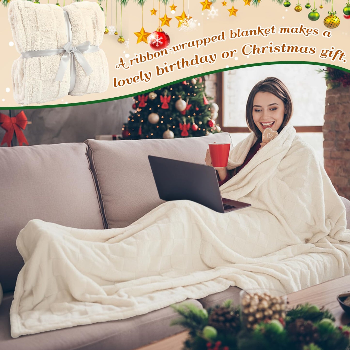 Windkream 4 Pcs Fleece Throw Blankets Bulk 60 x 80 Inch Warm 3D Checkered Flannel Blankets, Large Bedding Fleece Throws Lightweight Queen Size Fuzzy Blanket for Sofa Bed Couch Homeless Gifts