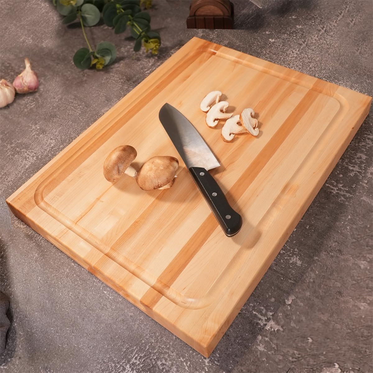 CONSDAN Hard Maple Wood Cutting Board for Kitchen, USA Grown Hardwood, 16 x 12, with Invisible Inner Handle, Prefinished with Food-Grade Oil, Suitable for Kitchen Edge Grain, 1" Thick