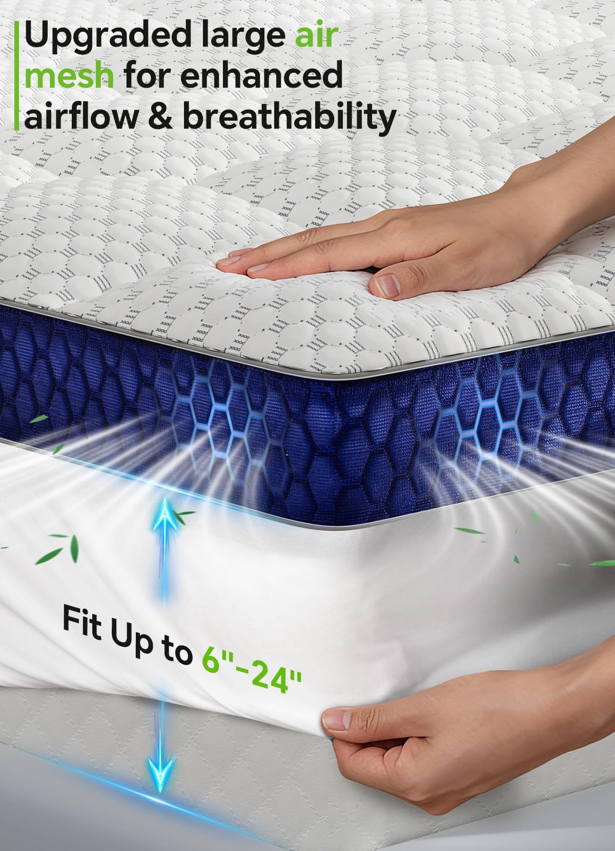 BEDELITE King Mattress Topper 3 Inch Thick Mattress Pad, Plush Pillow Top Bed Cover with Elastic Deep Pockets Up to 6-24 Inch for Pressure Relief, Shredded Memory Foam Filling