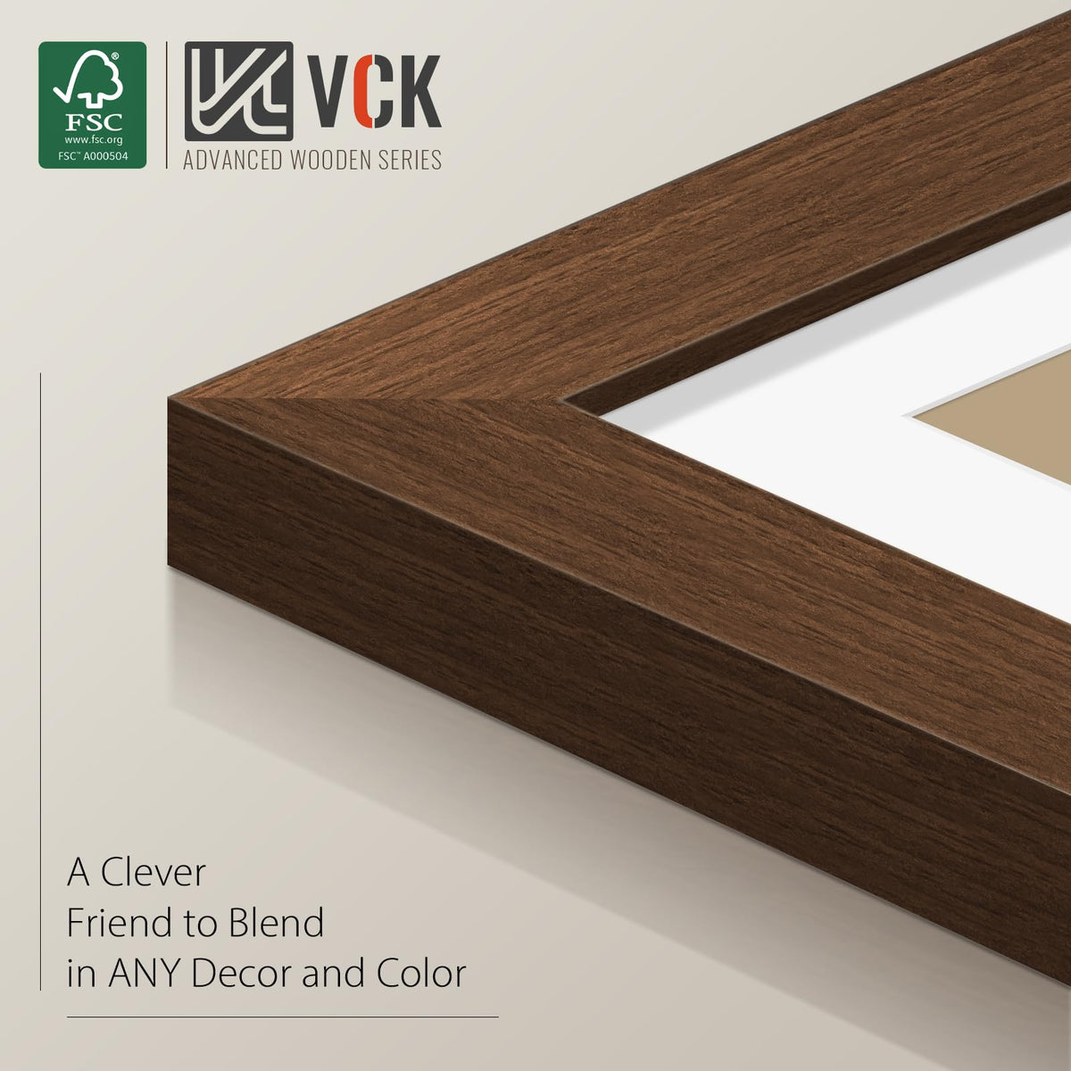 VCK 5x7 Picture Frame with Glass - 4 Pack, Display Pictures 4x6 with Mat or 5 x 7 without Mat - Wall and Tabletop, 5 by 7 Photo Brown Wooden Frames