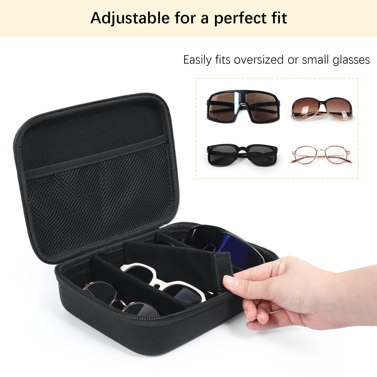 Bukere Glasses Organizer Case Multiple Pairs, Travel Sunglasses Case Adjustable Slot, Hard-shell Eyeglasses Storage Women Men