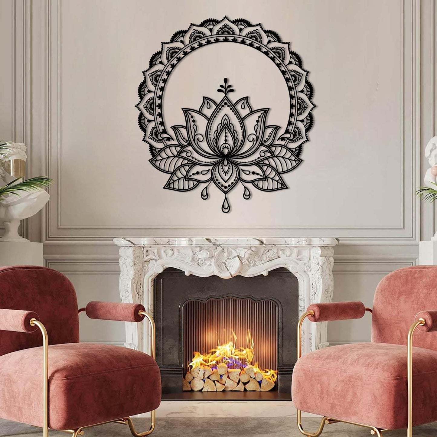 kawazu Mandala Lotus Flower Metal Wall Decor, Lotus Flower Metal Wall Art, Mandala Wall Decor, Flowers Art, Spiritual Home Decoration for Yoga Meditation Room (Gold, 19"x17"/47x43cm)