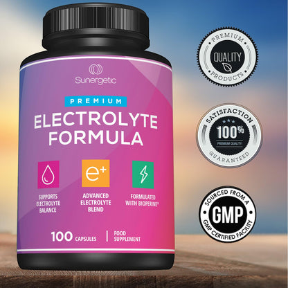 Sunergetic Premium Electrolyte Capsules Support for Keto, Low Carb, Rehydration & Recovery - Electrolyte Replacement Capsules Includes Electrolyte Salts, Magnesium, Sodium, Potassium 100 Capsules.