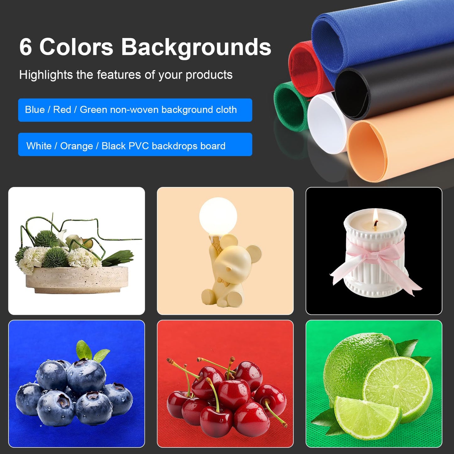 FotStdio 16x16 Inch Photo Studio Light Box Photography with 144 LEDs (CRI>95) & 6 Backdrops, Portable/Dimmable Folding Shooting Tents for Toys/Jewelry/Watches/Cosmetics/Food
