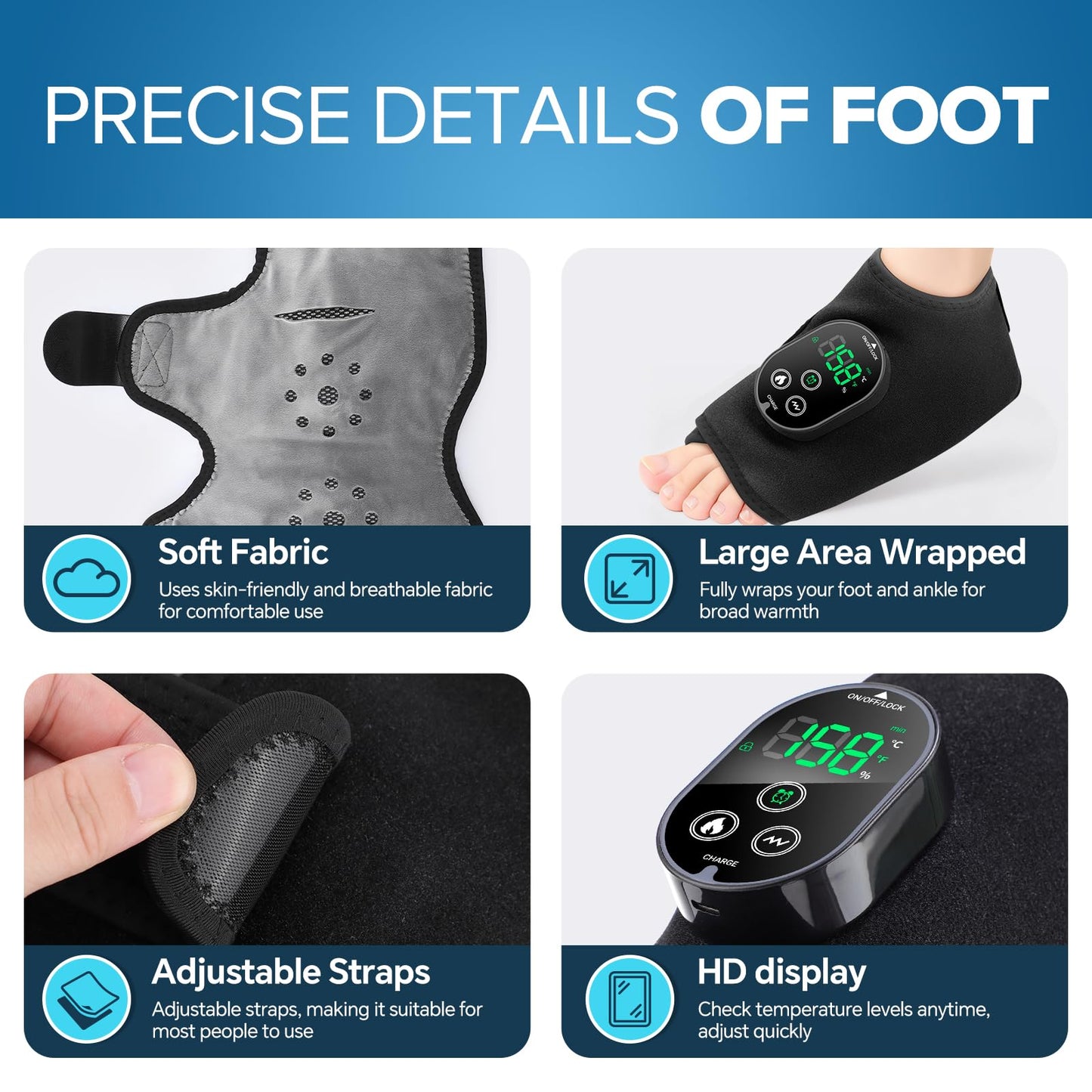 Cordless Foot and Ankle Massager for Pain Relief, FSA Eligible HSA,Rechargeable Foot Massager for Neuropathy Ankle Heating Pad Wrap with Massage for Circulation, 6Heat &3Vibration Levels&Timer (Black)
