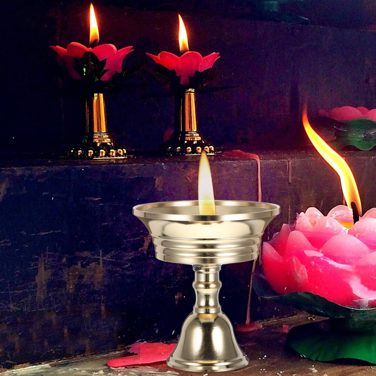 Tibetan Buddhist Supplies Temples: Oil Burner Ghee Lamp Butter Lamp Holder 2pcs Brass Tibetan Tealight Holder Golden Cup Oil Lamp Buddhist Altar Supplies for Home Temple Housewarming Gift