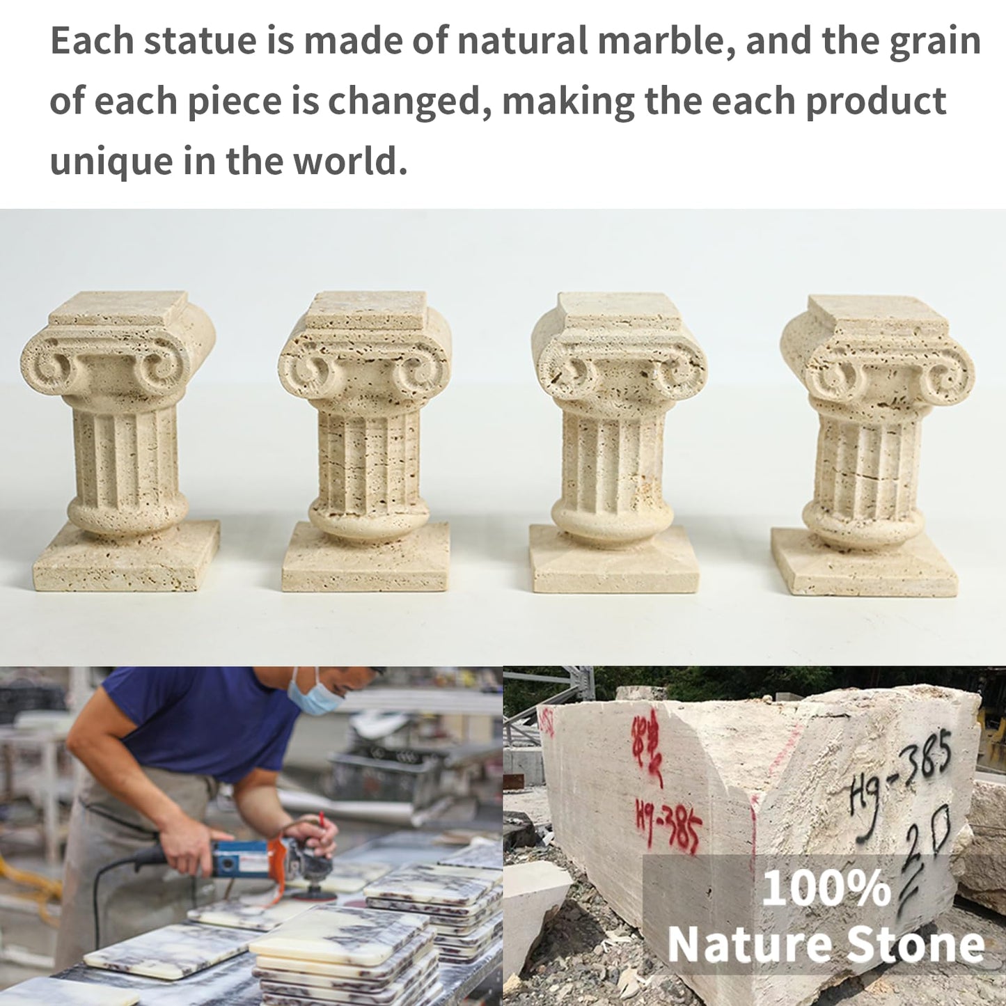 DUANYAN Travertine Roman Pillar Statues Small Sculpture Decor for Coffe Table, Decorative Pillar for Living Room Bedroom Bookshelf Display, Mini Roman Columns, Tabletop Elegant Stone Statue