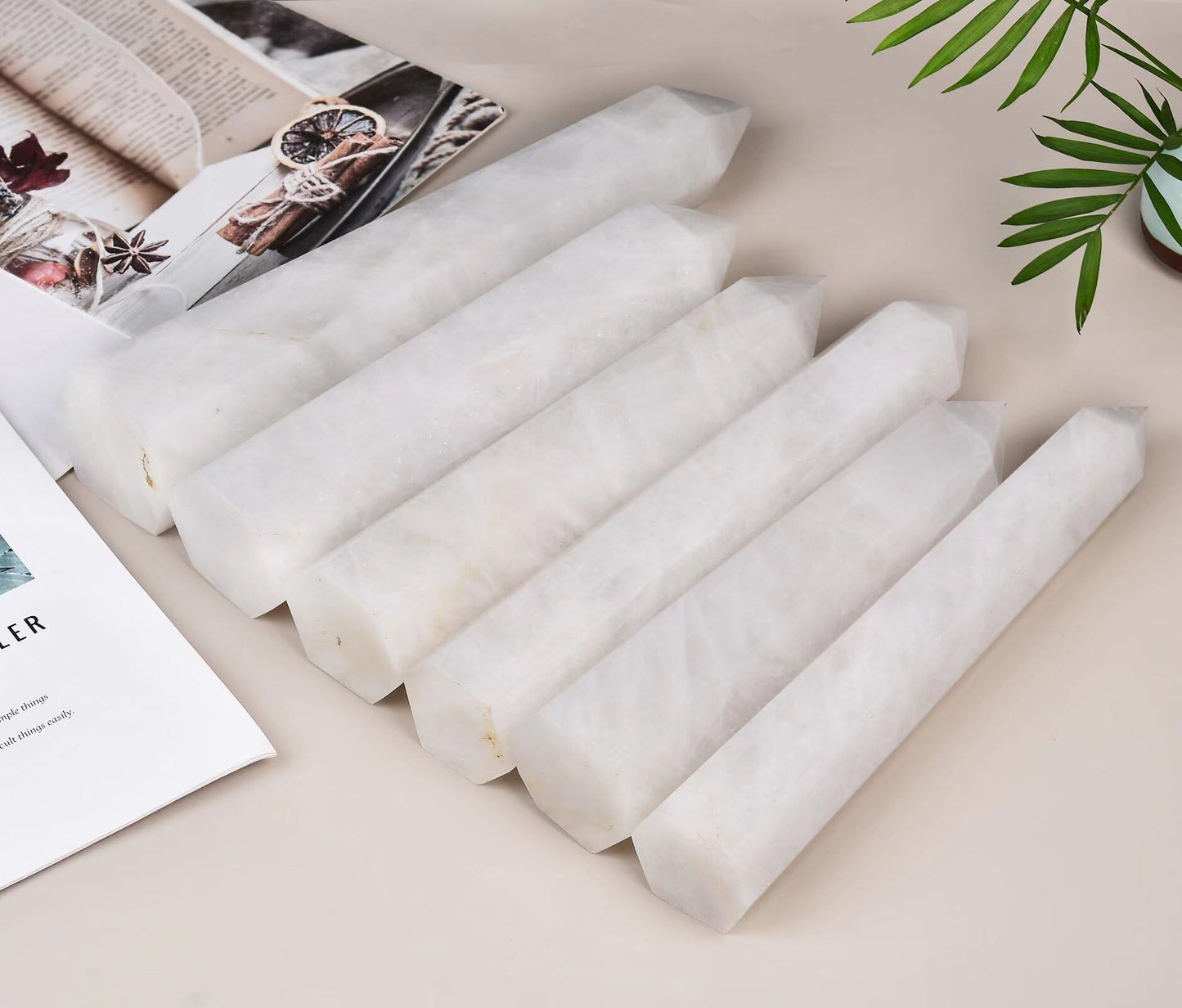 AMOYSTONE Large White Crystal Quartz Wand 1PC Healing Crystal Stone Obelisk Tower 6 Faceted Column Reiki Chakra Meditation Gift 1.7-2.2 LBS