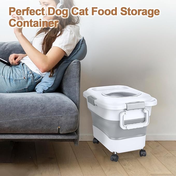 Dog Food Storage Container，10-25 lbs Airtight Collapsible Cat Food Storage