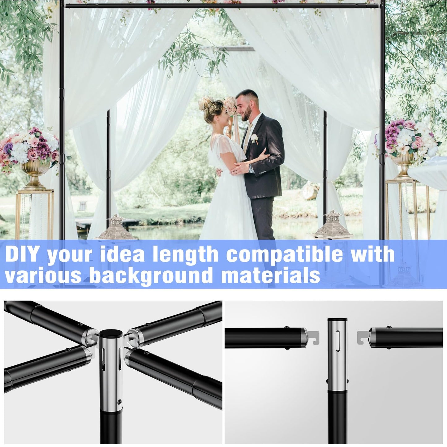 TOCRETOARE Pipe and Drape Backdrop Stand 10FT x 8FT, Adjustable Backdrop Stand Heavy Duty, Background Stand, Backdrop Stand for Parties, Photography, Wedding, Birthday Decoration (10ft x 8ft)