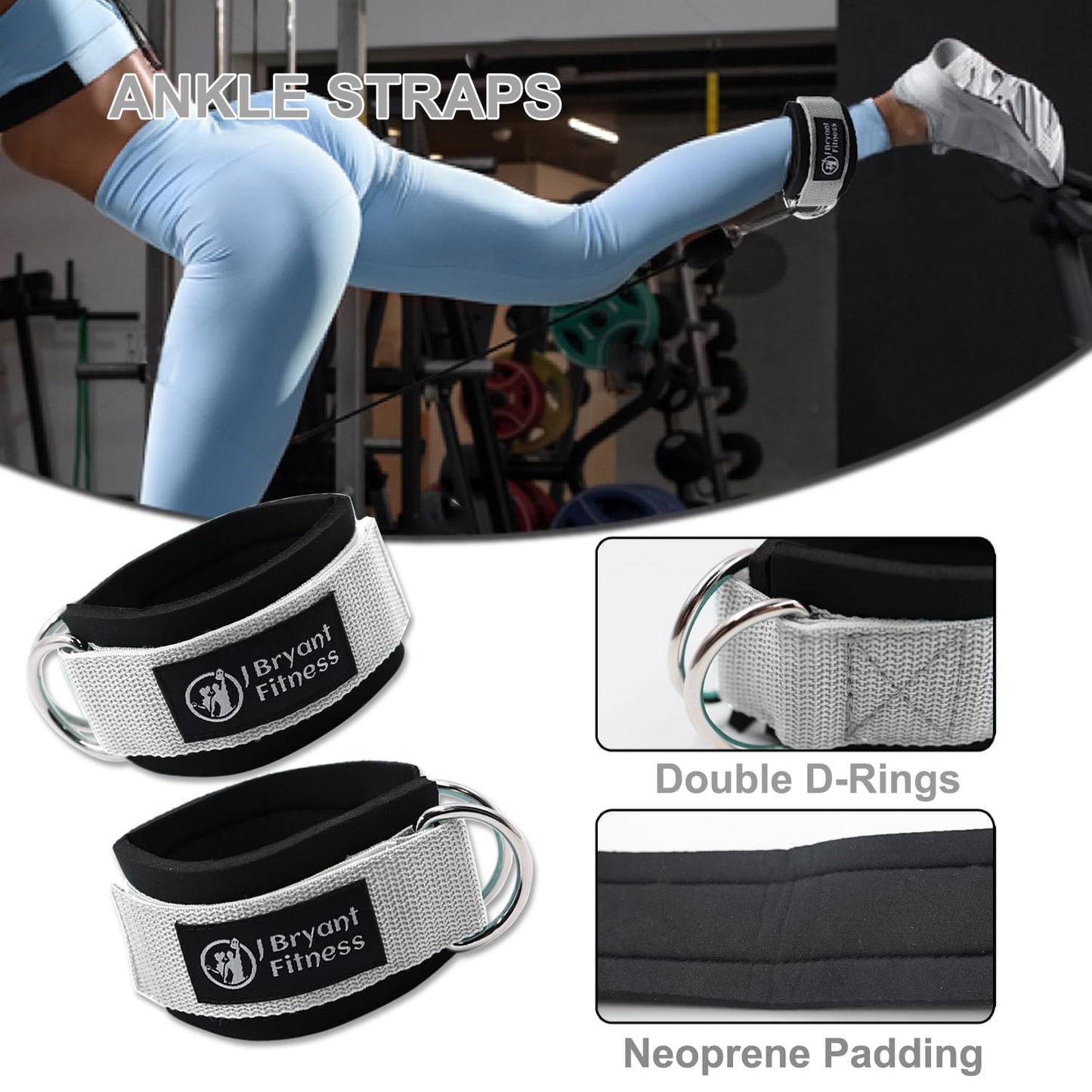 J Bryant Barbell Pad Set with 2 Ankle Straps for Cable Machines Hip Resistance Band Weight Lifting Straps Thick Cushion Hip-Thrusts Pad with Carry Bag for Squats Bench Press Workout