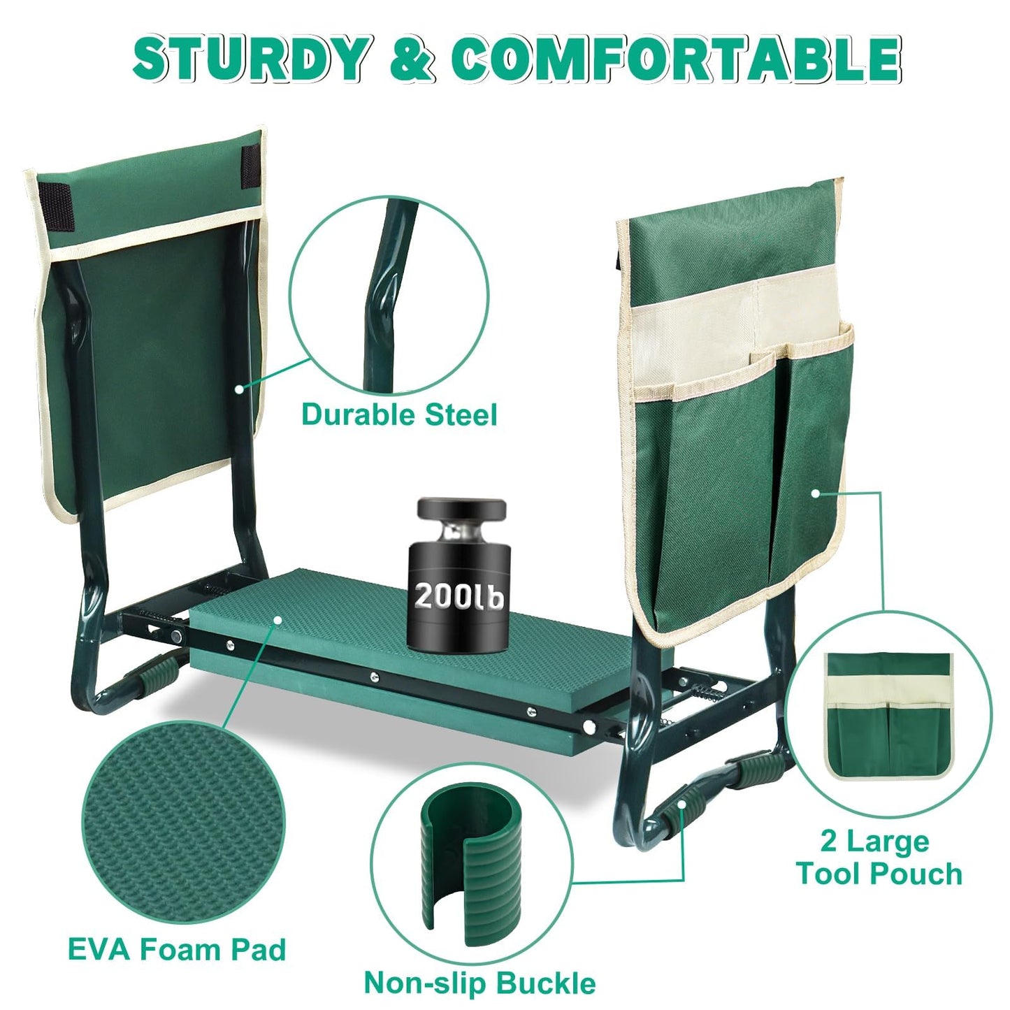 MENOLY Garden Kneeler and Seat, Folding Stool with Kneeling Pad, Bench with 6 Garden Tools, Tool Pouches, Glove, Detachable Belt - Gardening Gift for Women, Men, Mom, Parents, Elders