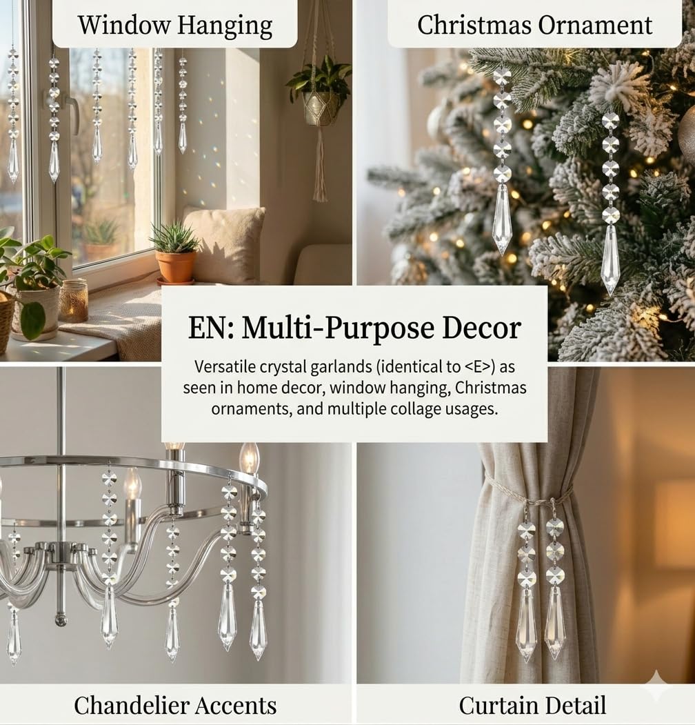 HOHIYA 30 Pack Acrylic Hanging Crystals for Centerpieces, Prism Chandelier Pendants Wedding Decorations Christmas Tree Ornaments Light Reflecting Crystal Garland for DIY Crafts & Home Decor