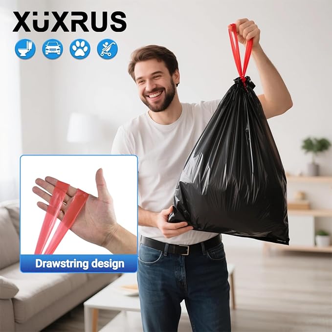 XUXRUS 1.5 Gallon Black Mini Trash Bags, Tear-Resistant, Easy Tear-Off