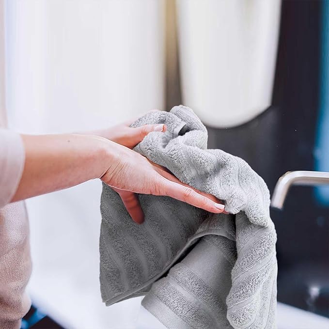 Jacquotha Light Grey Face Towels Set of 2 Ribbed