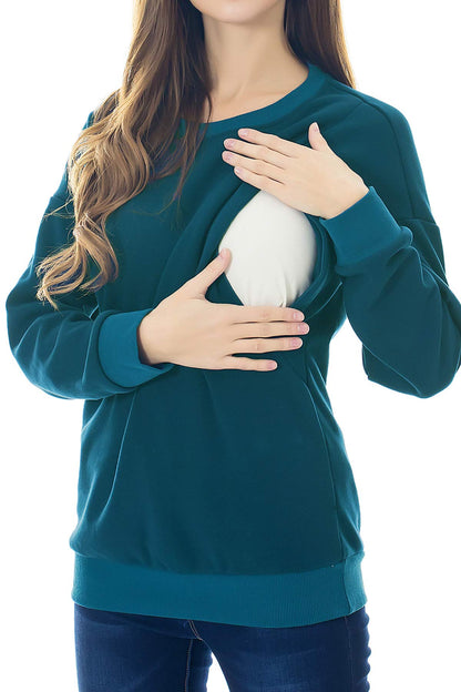 Smallshow Fleece Nursing Sweatshirt Long Sleeve Breastfeeding Pullover Tops Teal L