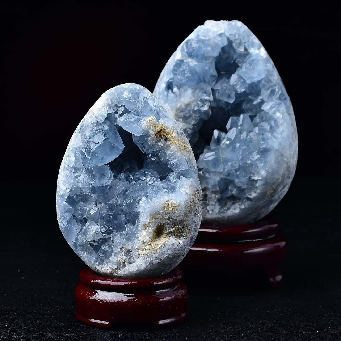 FZBHRO Natural Blue Celestite Geode Egg Healing Crystal Stone Collection Mineral Specimen with Stand Home Office Decor 1.7-2.2 Pound