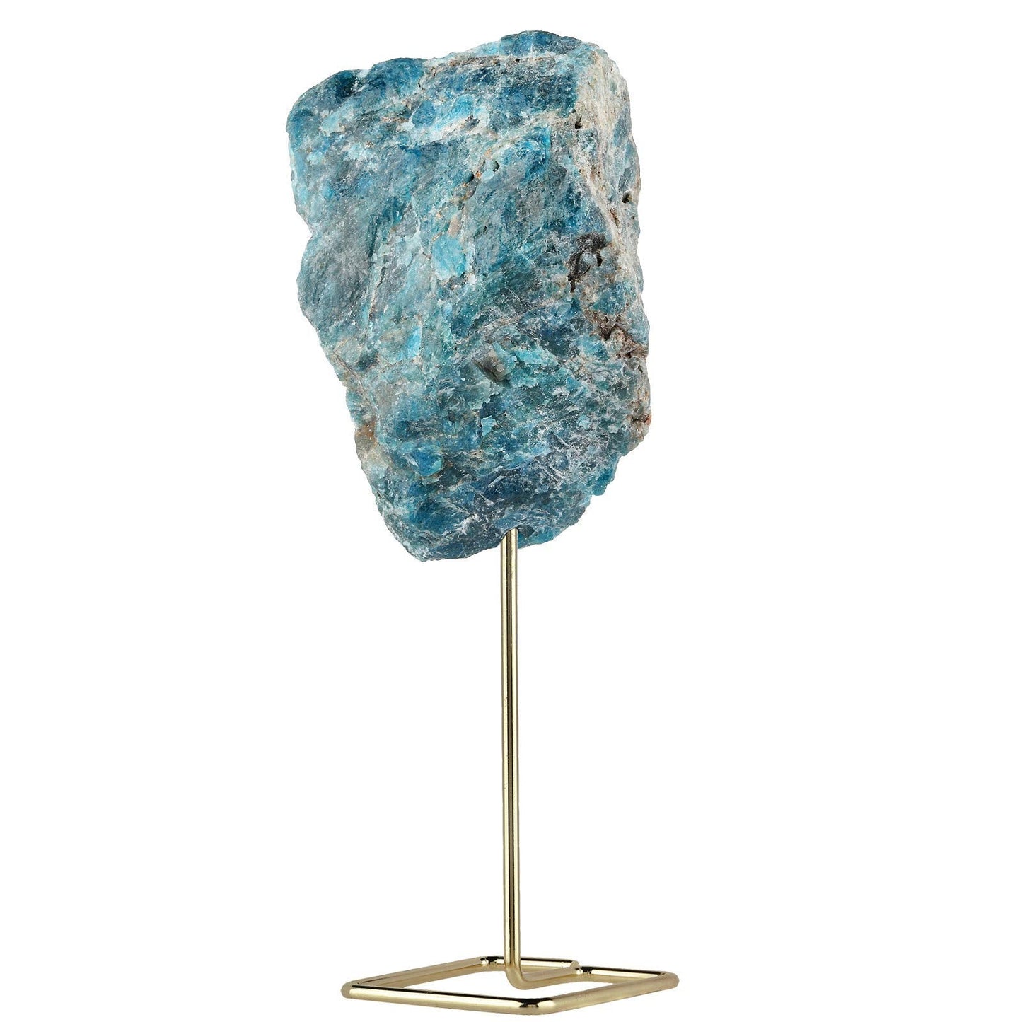 mookaitedecor Natural Blue Apatite Raw Rough Stone with Stainless Stand, Gemstone Specimen Healing Crystal Stone Display for Office Home Decor 6.7"-7.8" Tall