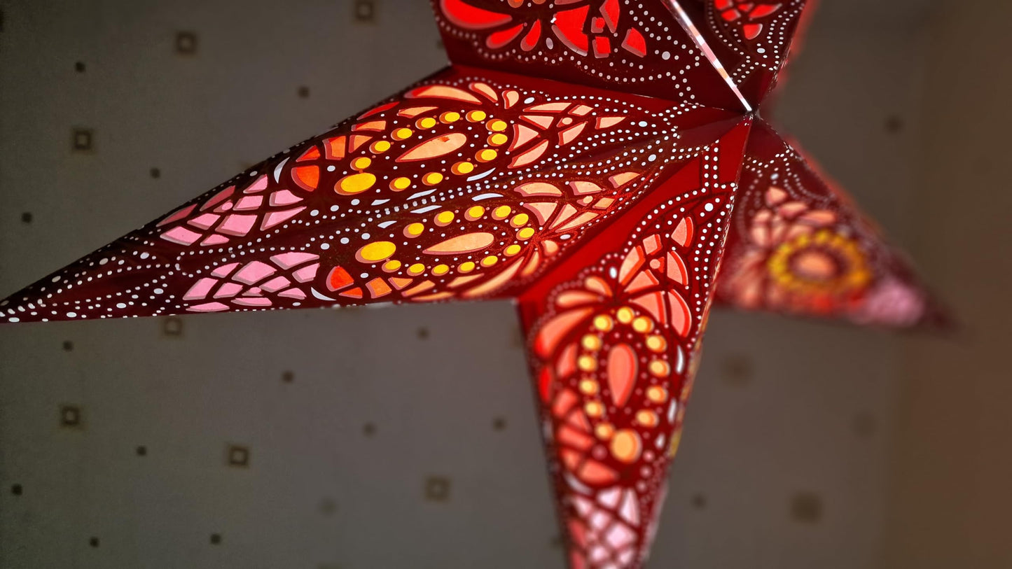 YEPSIO Lantern Lampshade Paper Star Light Shades Large 60cm Star Hanging Decorations for Christmas Wedding Home Decoration Birthday Party (Glitter Brown, Pink, Red)