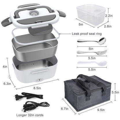 Herrfilk Electric Lunch Box Food Heater, 3 in 1 Ultra Quick Heated Lunch Boxes for Adults, 12V/24V/110V Portable Food Warmer for Car/Truck/Office With Fork Spoon and Insulated Carry Bag
