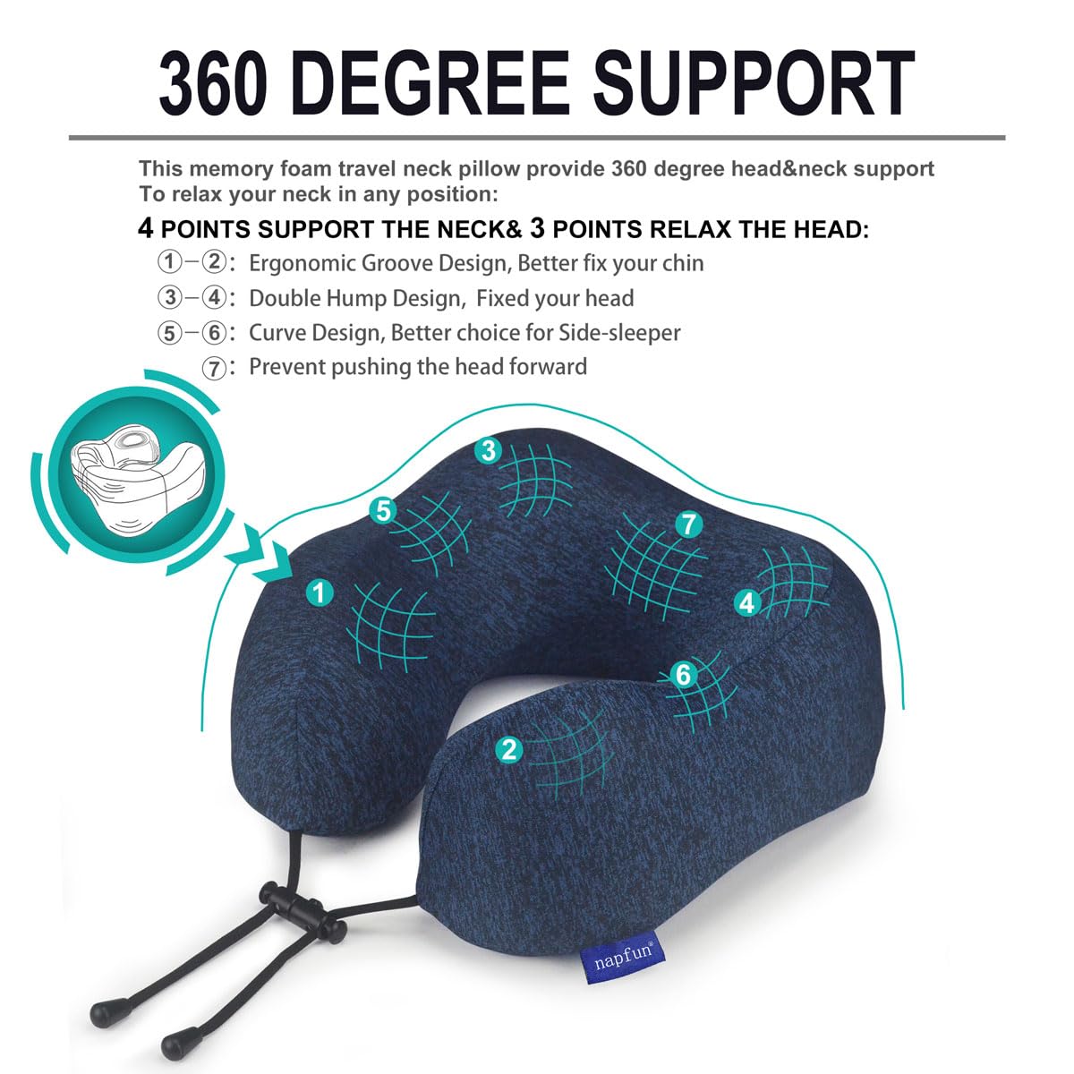 napfun Neck Pillow for Traveling, Upgraded Travel Neck Pillow for Airplane 100% Pure Memory Foam Travel Pillow for Flight Headrest Sleep, Portable Plane Accessories, Light Grey