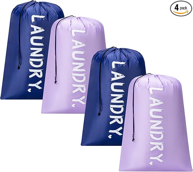 4 Pack XL Travel Laundry Bag, Machine Washable Dirty Clothes Organizer