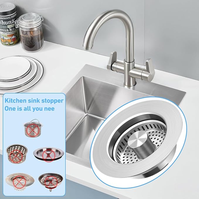 3-in-1 Kitchen Sink Drain Strainer & Stopper, Stainless Steel Food Catcher Plug