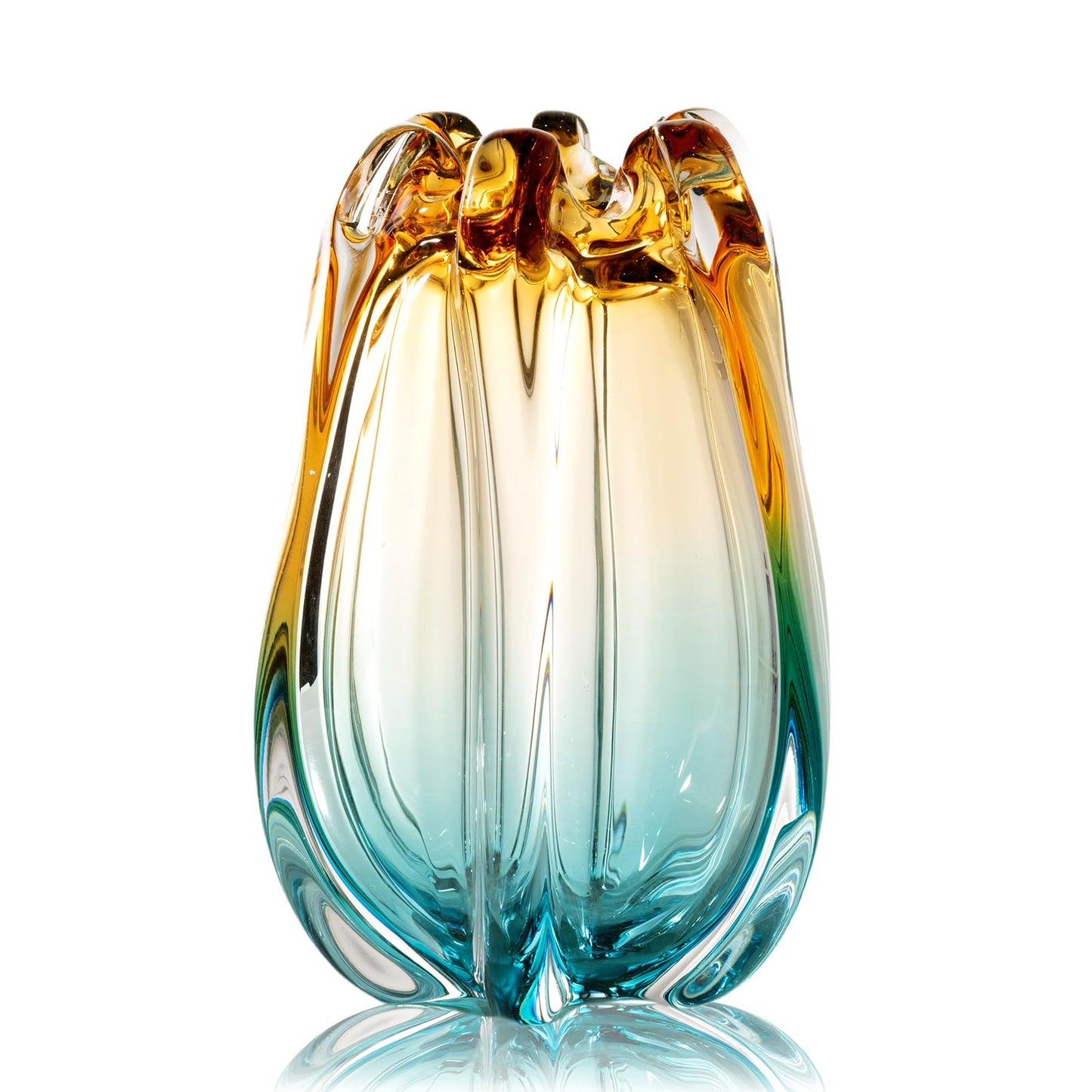 Hand Blown Glass Flower vases, Unique Glass vases, Wide Mouth vases, Small Modern Art Deco Glass vases for Home Living Room, Office, Table centerpieces, Bookshelves and Wedding Decorations