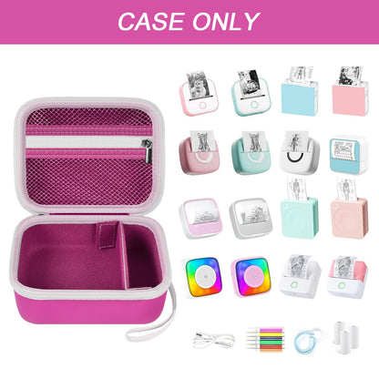 ANKHOH Label Maker Case for Memoking T02/ for Phomemo M02/ M02S/ M02 Pro/ Q30S/ for Ponek Mini Pocket Printer, Portable Sticker Printer Storage Holder Organizer Bag Paper&USB Cables, Box Only (Rose)
