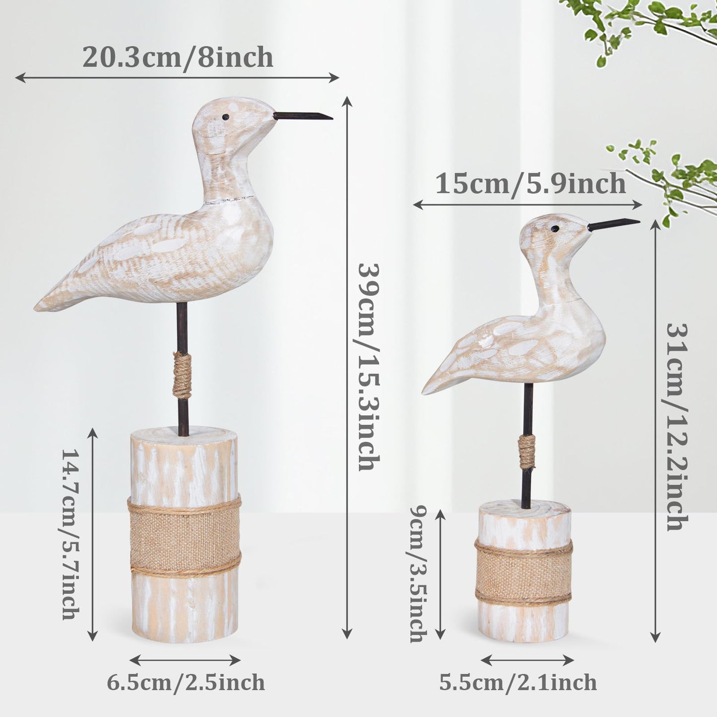 EVINIS Wooden Sea Birds Statues Coastal Decor, White Seagull Statues for Nautical Coastal Beach Ocean Home Decoration