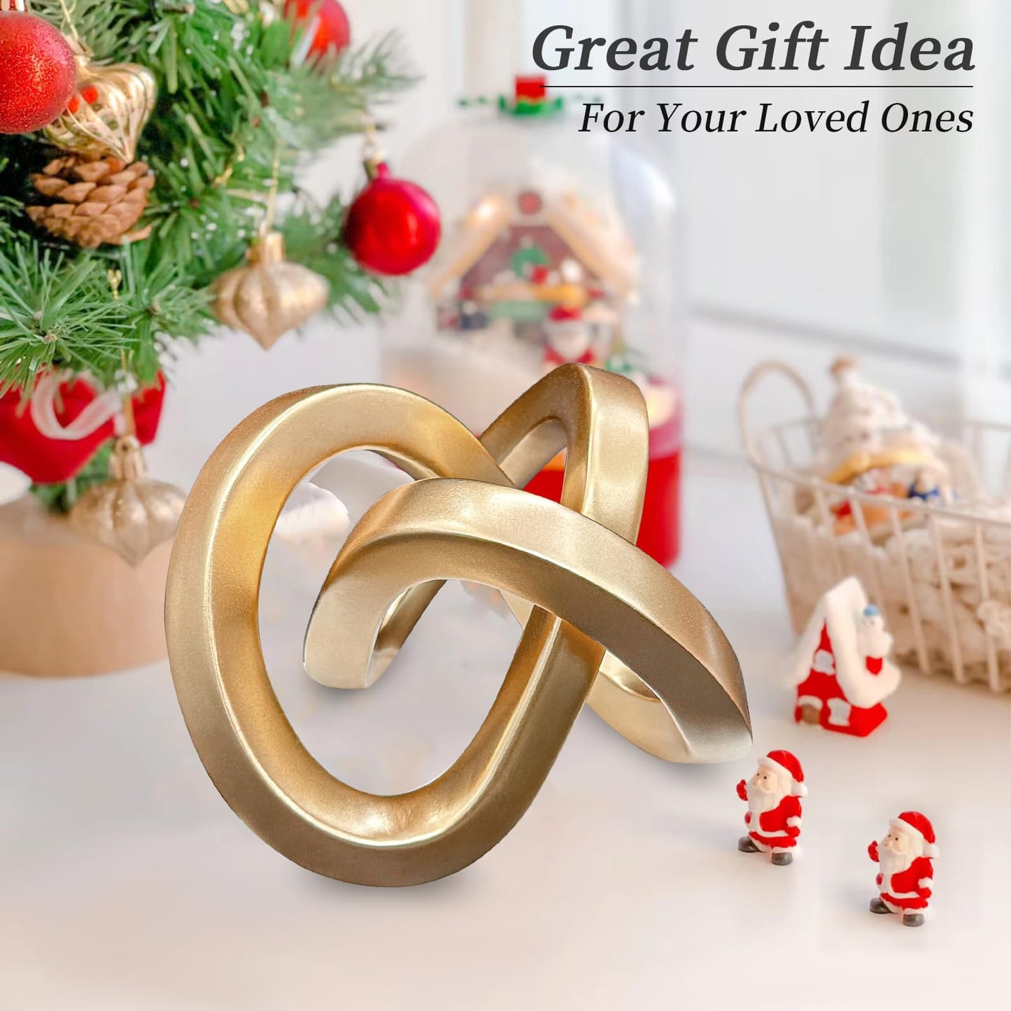 toytoto Modern Gold Geometric Sculpture Gold Knot Home Accent Decor,Multi-Angle Geometric Sculptures Statues for Living Room Bedroom Office Desk Bookshelf Coffee Table Home Decorations