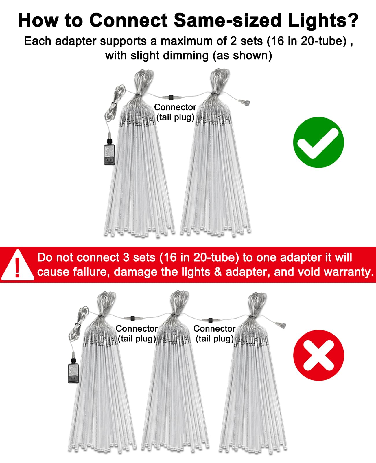 EAGWELL Christmas Lights Outdoor 16 Inch Meteor Shower Rain String Lighting, 20 Tube 960 LEDs Icicle Tree String Decor for Halloween Yard Party Patio Xmas Decoration,Blue