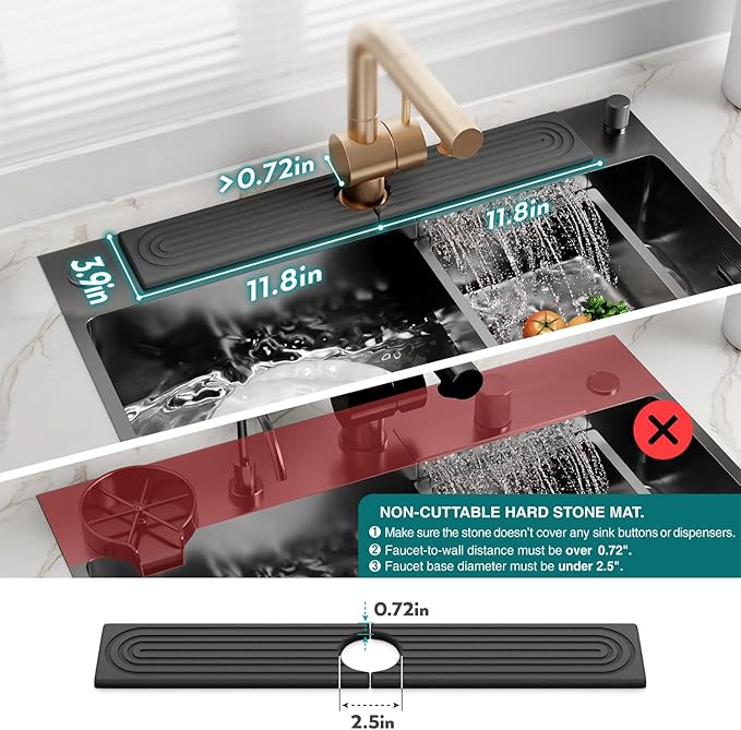 Kitchen Sink Splash Guard – Stone Diatomite Faucet Drying Matt, Modern Kitchen
