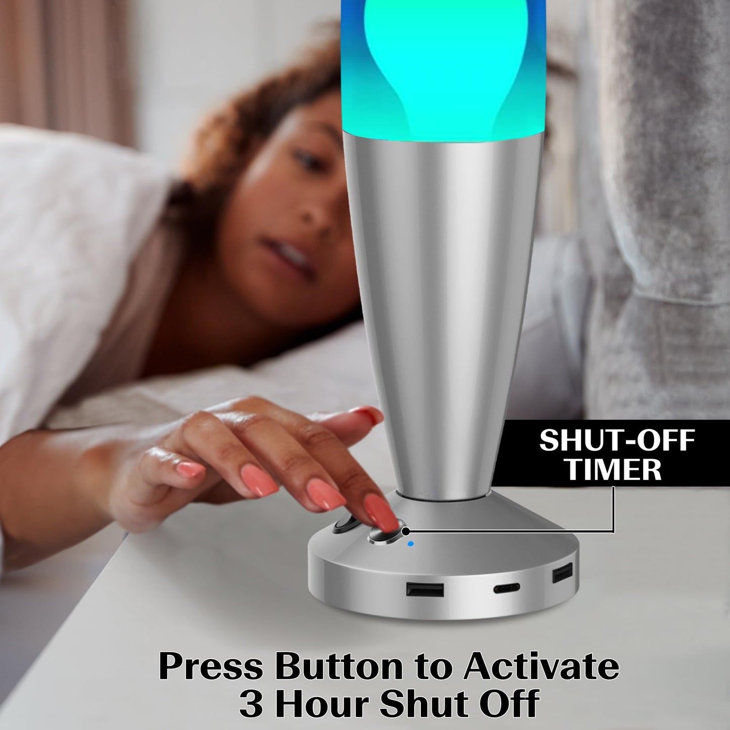 JAMBO 16-Inch Beautiful Lamp with Wax, Relaxing Night Light Home Decor, Extra Tall, Living Room Office Bedroom Lamp for Adults, Teens, Kids (USB, Auto Shut Off, Silver Base, Blue Liquid, Yellow Wax)