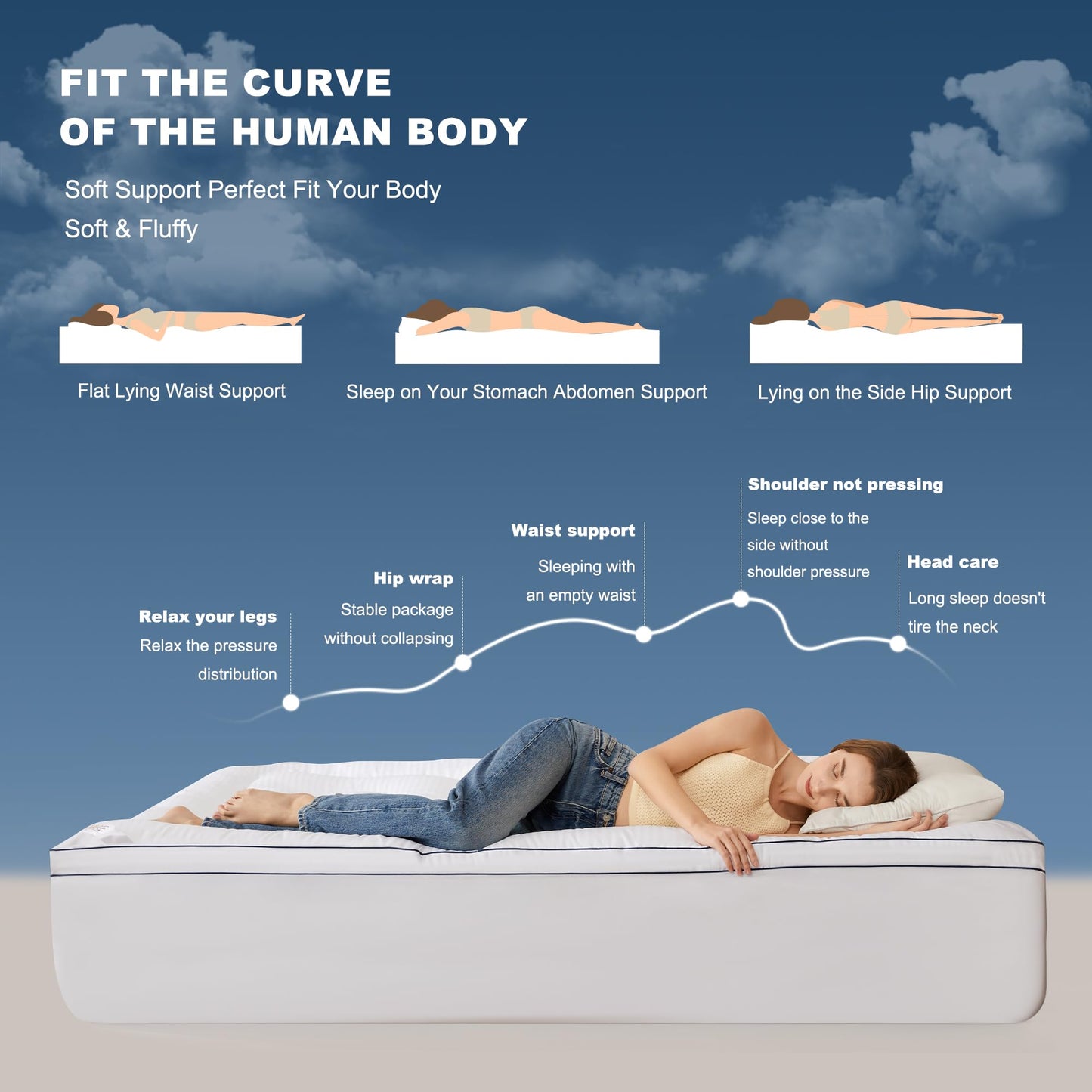 BEDLORE Queen Mattress Topper, Thick Pillow Top Bed Cover for Back Pain Relief, Soft Mattress Pad with Deep Pockets 6-18 inch