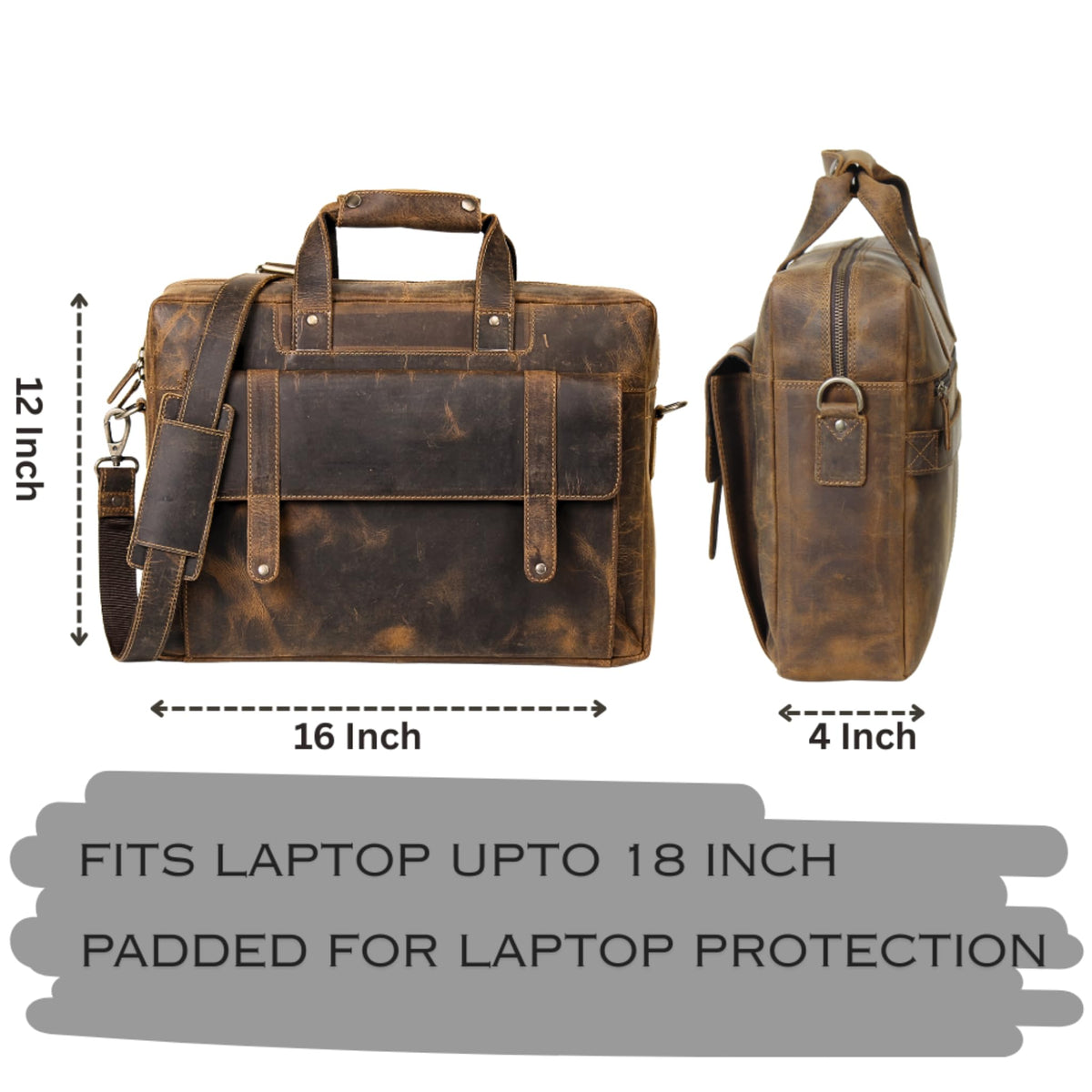 HULSH Genuine Leather briefcases for men 17 inches computer bag for mens | Laptop bag, Work bag, Business and Office Bag (Brown)