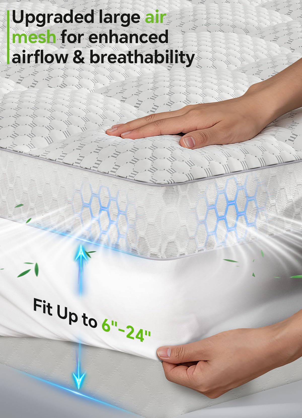 BEDELITE Queen Mattress Topper 3 Inch Thick Mattress Pad, Plush Pillow Top Bed Cover with Elastic Deep Pockets Up to 6-24 Inch for Pressure Relief, Shredded Memory Foam Filling (White)