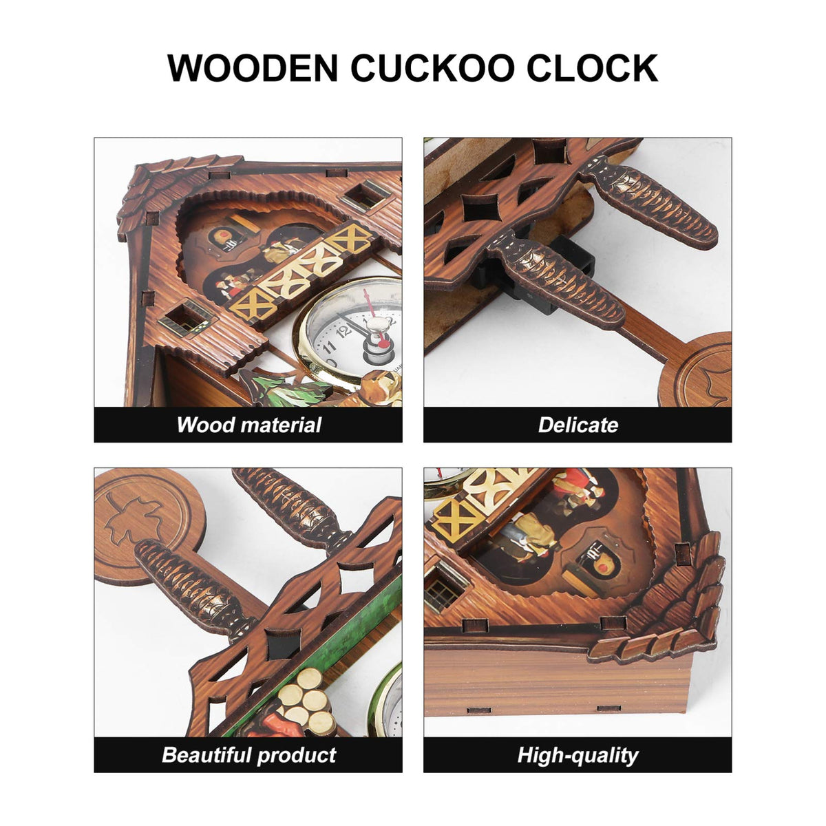 Vosarea Wooden Wall Clock,Small Clock Decor,Cuckoo Shaped Clock Antique Pendulum for Home Kids Room Bedroom Decor