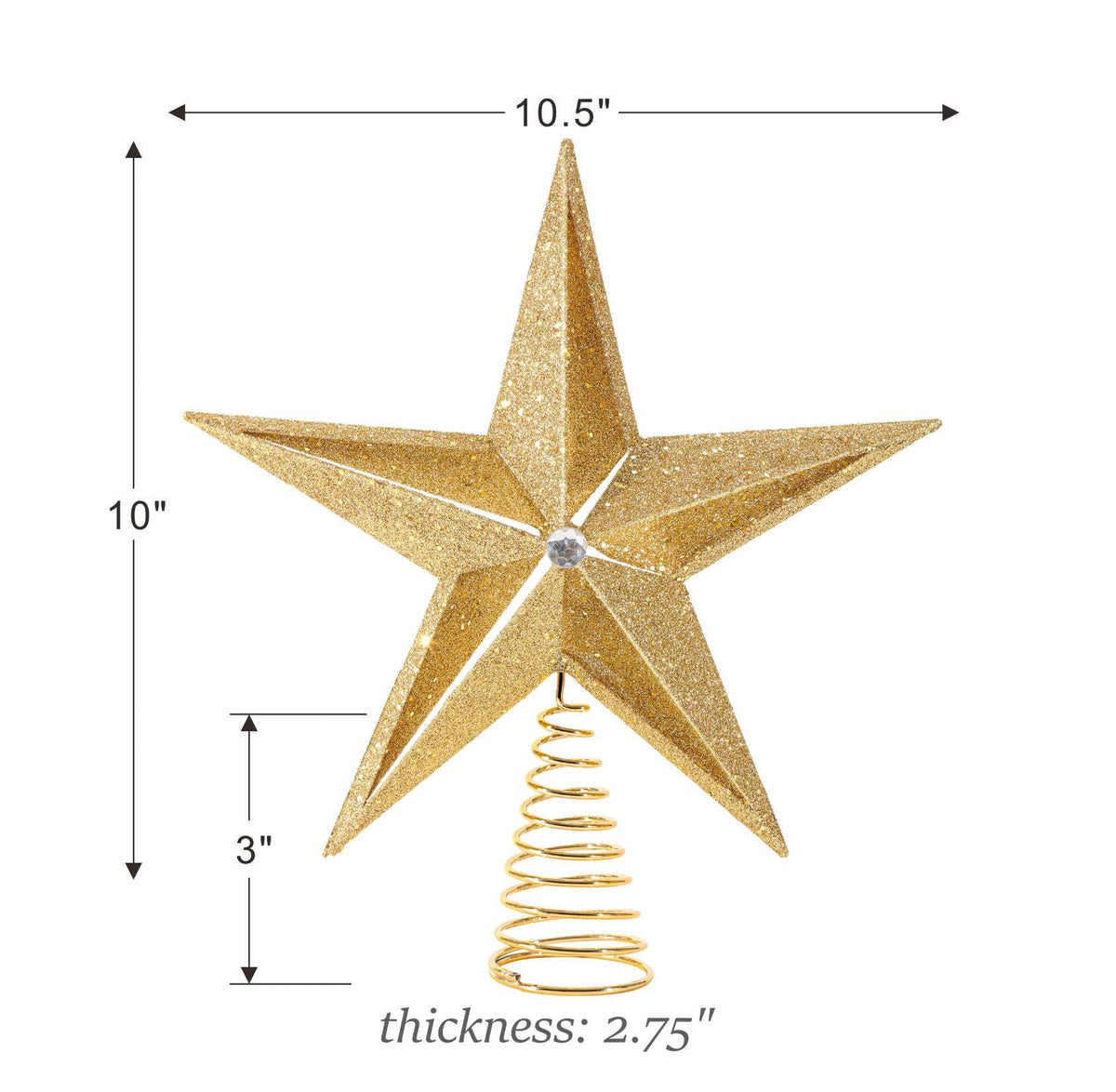 Christmas Traditions 10 inch Large Filigree Gold Glittered Christmas Star Tree Topper Star for Large Tree 6 feet-8 feet Tall/Home Decor Ornaments (Gold)