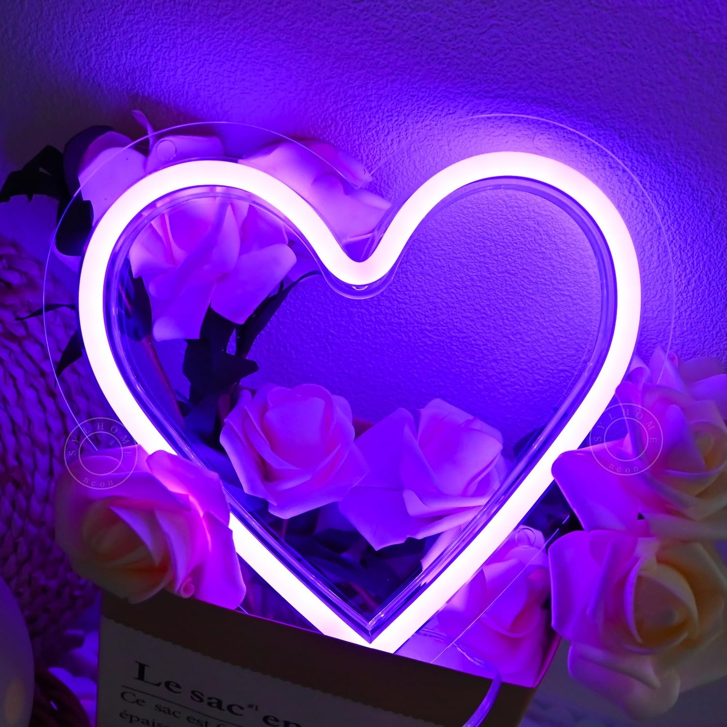 SYLHOME Purple Heart Led Neon Light Sign Battery Operated or USB Powered Bedroom Wedding Wall Sign Decor Valentines Day Birthday Christmas Gifts USB 7.87" X 7.28"