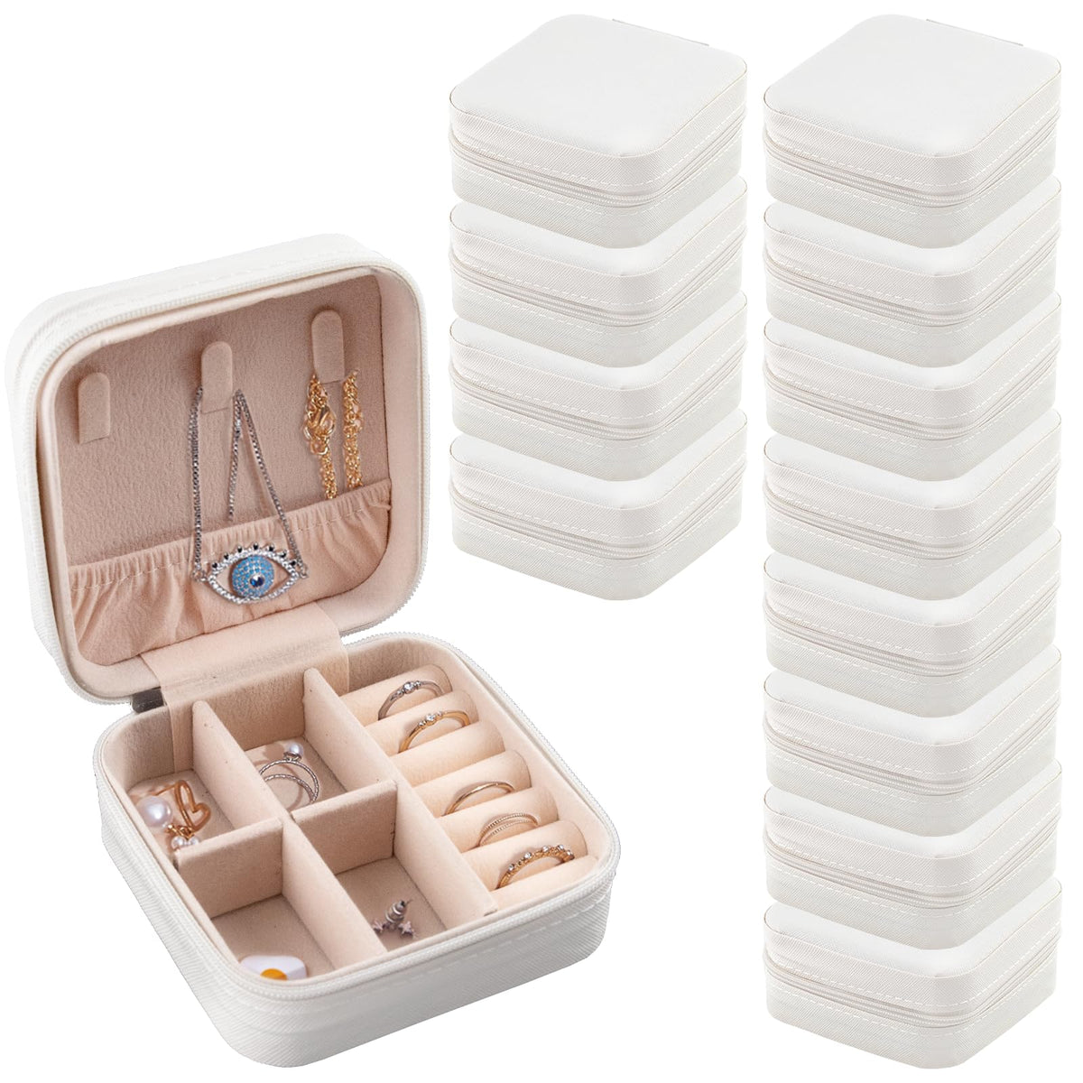 QUYLIXX 12 Pcs Mini Travel Jewelry Case Bridesmaid Proposal Gift Boxes Small Jewelry Organizer PU Leather Earring Organizer Box Bulk Travel Accessories Portable Travel Jewelry Holder