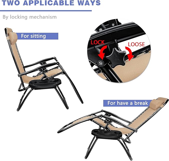 Homall Zero Gravity Chairs - Adjustable Folding Lawn Lounge Chairs with Pillows for Poolside, Backyard and Beach - Set of 2 (Cream-Coloured)