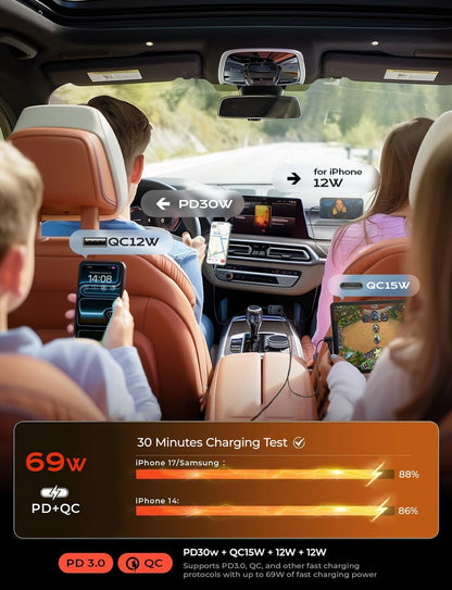 LISEN Retractable Car Charger, for Valentines Day Gifts for Him Her, 69W Cars Adapter USB C Fast Charger for iPhone 17 16 14, Car Accessories Gadgets for Men, Anniversary Birthday Gifts for Men Women