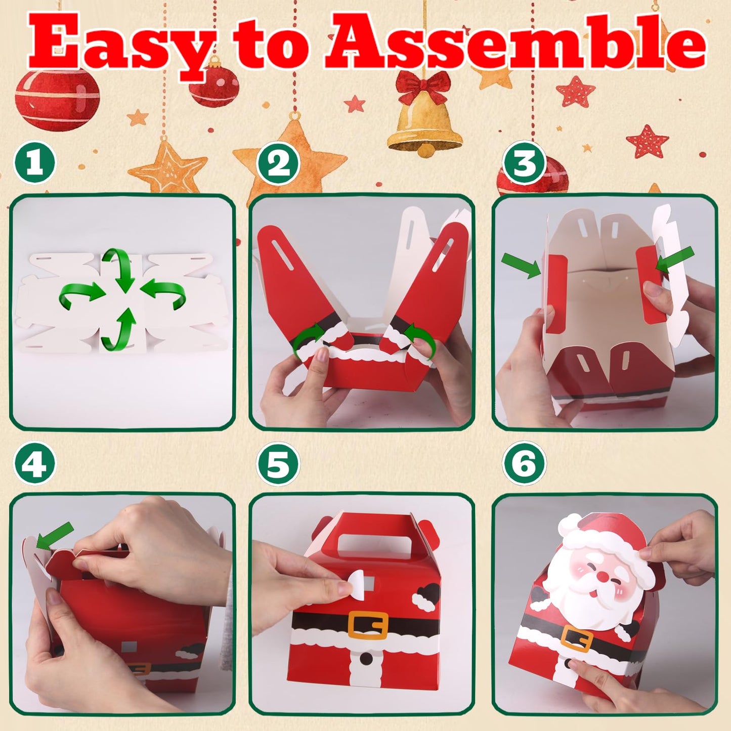 Muswarm 24 PCS Christmas Small Gift Boxes, Xmas 3D Cartoon Paper Boxes for Presents with Handles, Candy Treat Cookie Box, School Classroom Holiday Party Favor Supplies, 6 Designs