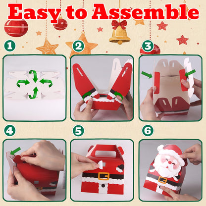 Muswarm 24 PCS Christmas Small Gift Boxes, Xmas 3D Cartoon Paper Boxes for Presents with Handles, Candy Treat Cookie Box, School Classroom Holiday Party Favor Supplies, 6 Designs
