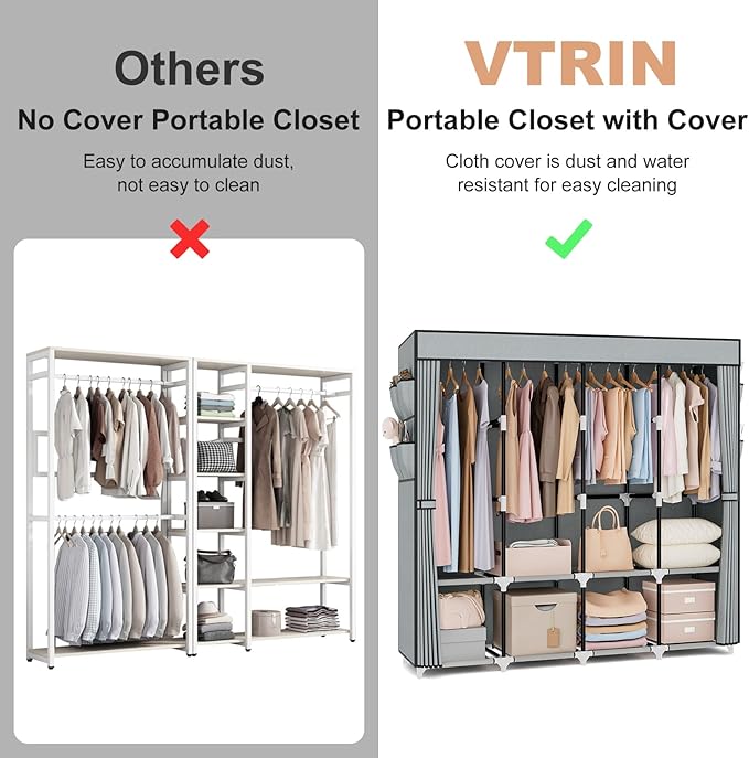 VTRIN Portable Closet for Hanging Clothes 67 Inch Wide Large Capacity Portable