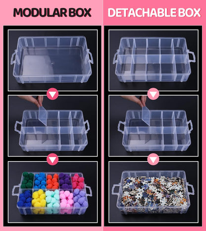 Praisebank 3-Layer Stackable Storage Container Box, 30 Dividers Compartments, Perfect for Storage Jewelry & Arts & Crafts & Sewing. (Clear)