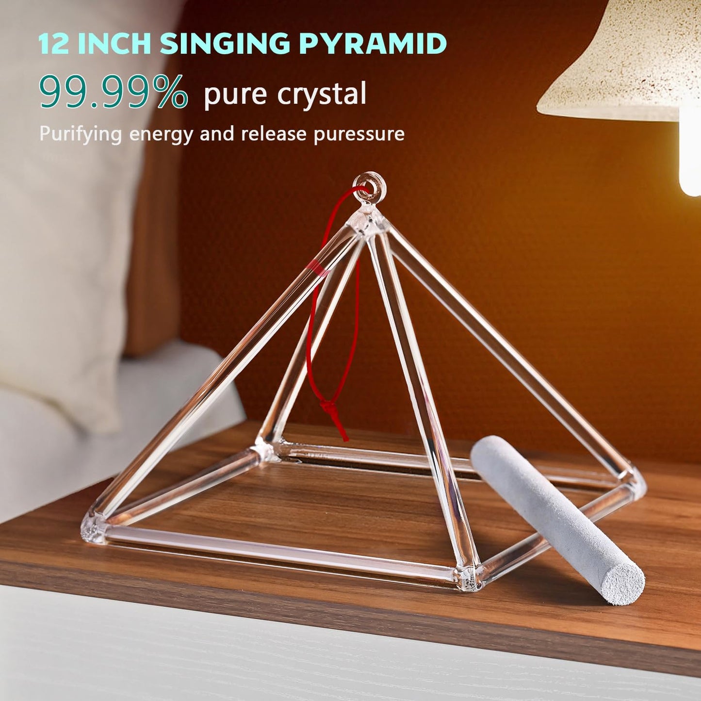 CVNC 12 Inch Quartz Crystal Singing Pyramid Healing Musical Instrument + Carry Case Bag Powerful Energy